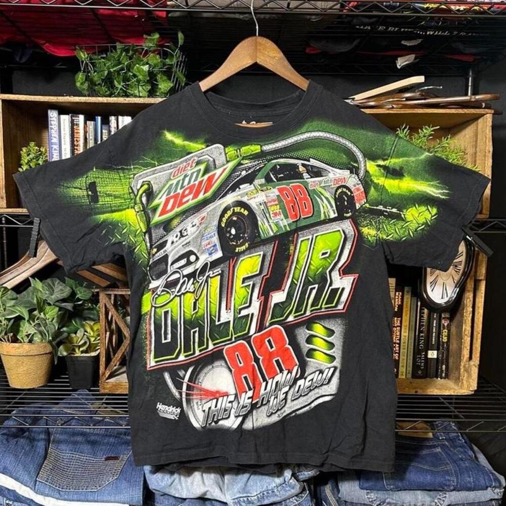 Dale Earnhardt Jr. AOP NASCAR Tee MTN Dew All Over Print Racing Shirt Mens Large